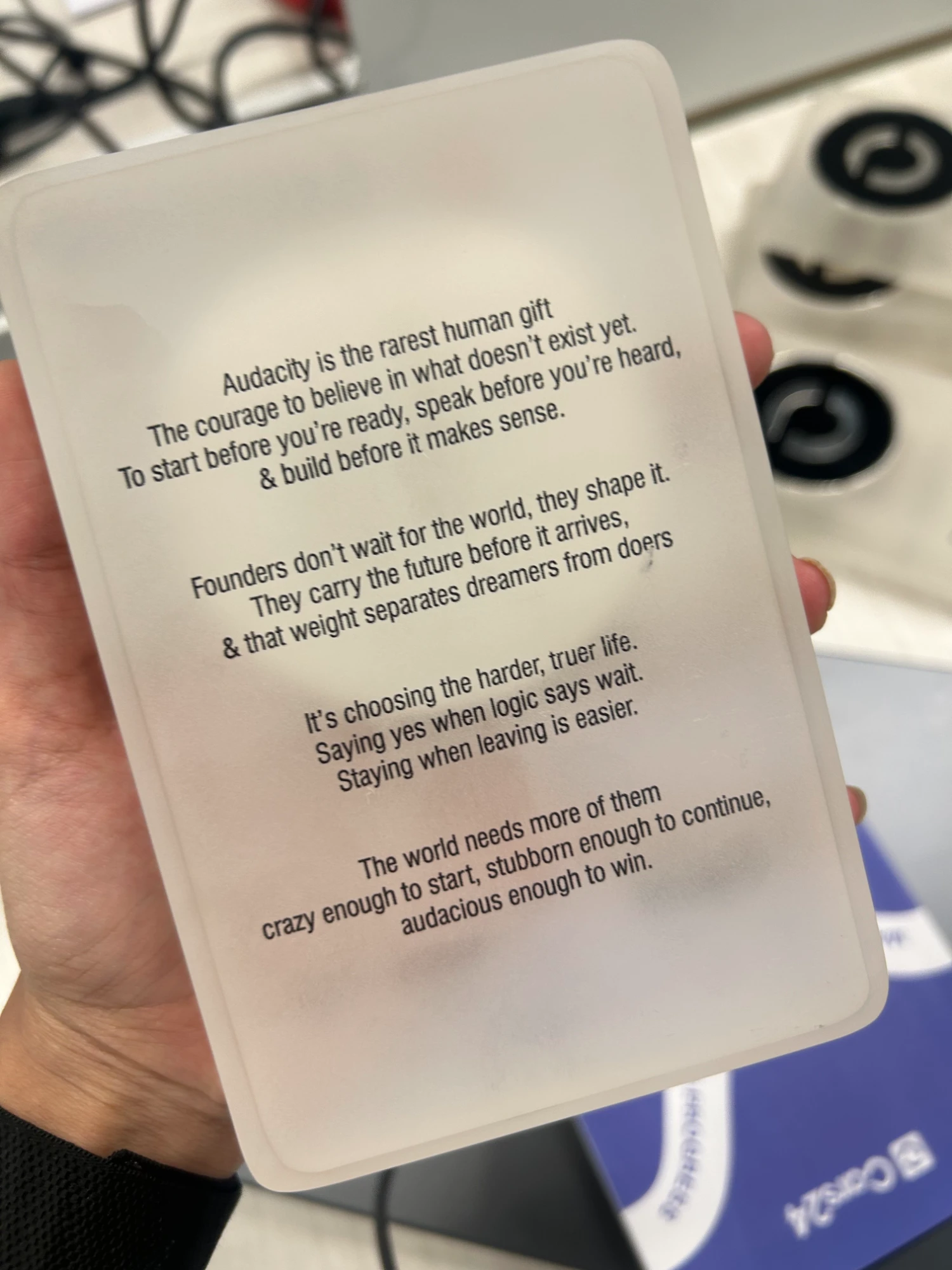 Founders’ Award trophy that reads Audacity is the rarest human gift